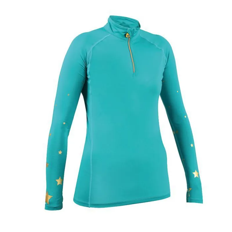 Aubrion Ladies Meadowlands Cross Country Shirt - Teal/Gold Star-1