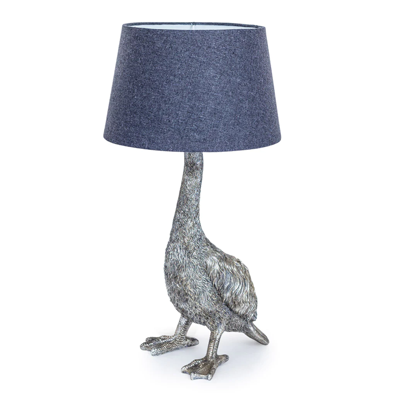 McGowan Rutherford Antique Silver Goose Table Lamp with Grey Shade