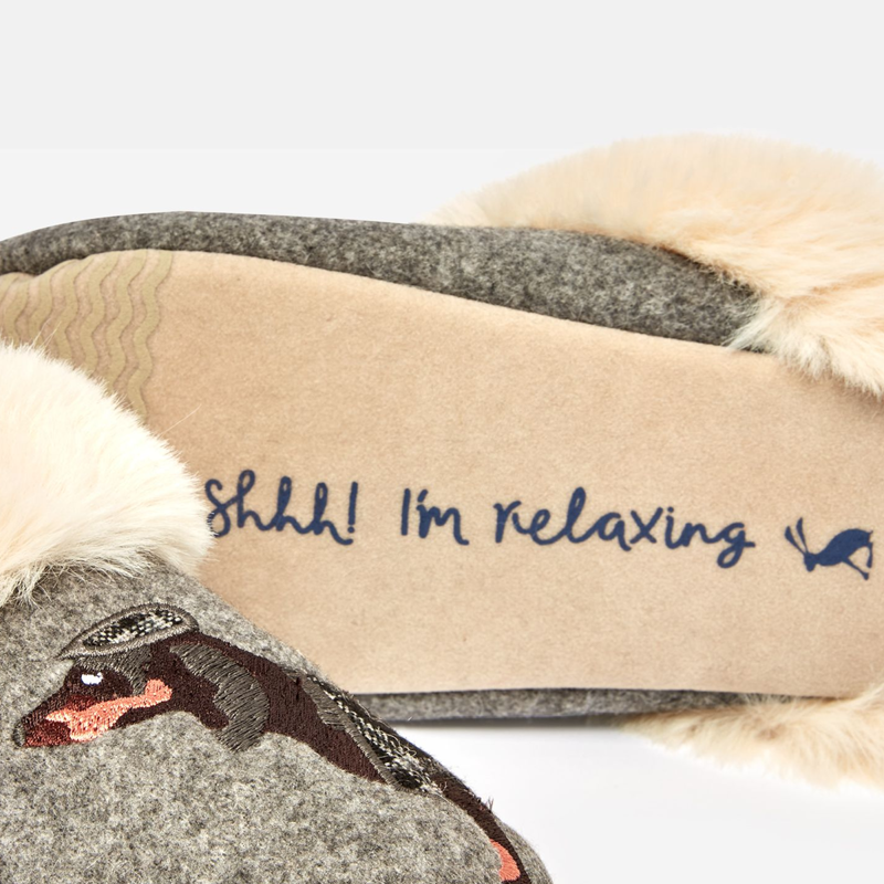 Joules Slippet Luxe Slip On Character Slippers - Tweed Sausage Dog-1