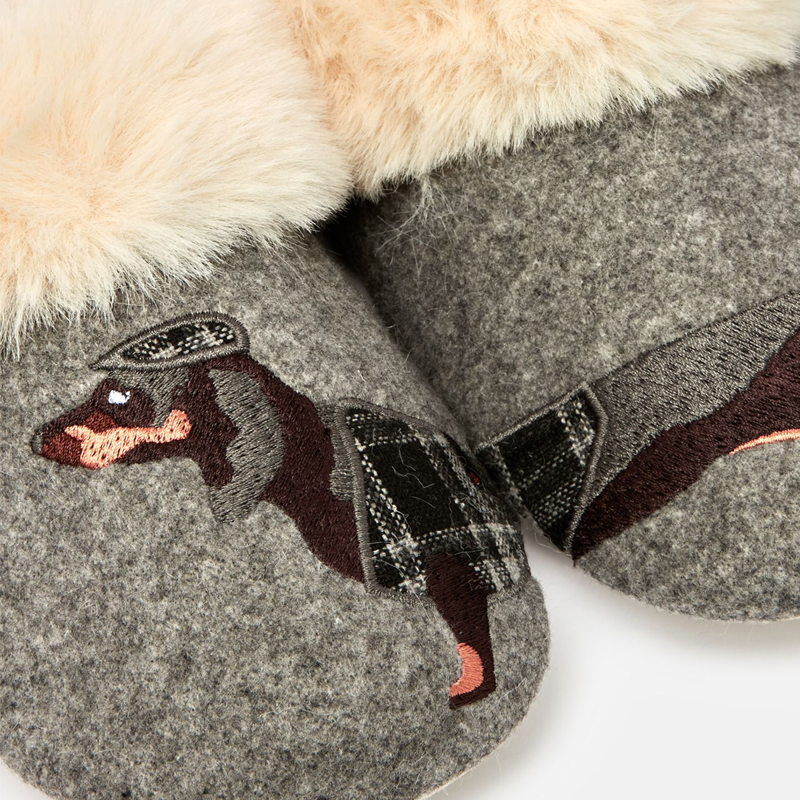 Joules Slippet Luxe Slip On Character Slippers - Tweed Sausage Dog-2