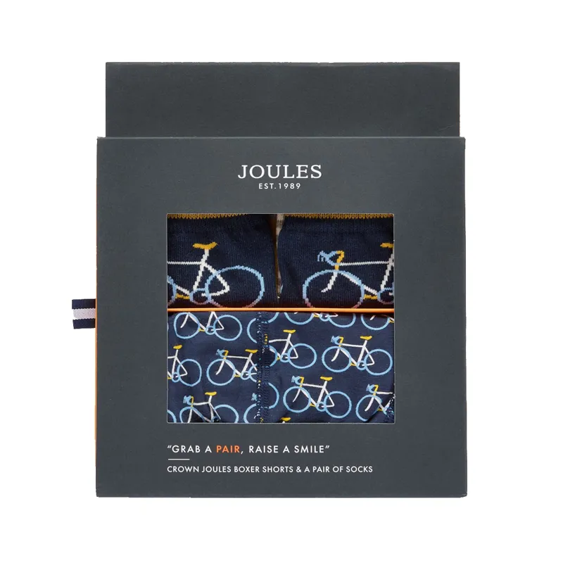 Joules Put A Sock In It Sock and Boxer Gift Set - Navy Bikes