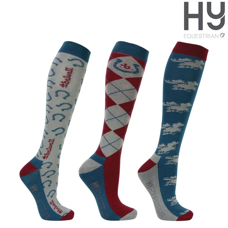 Hy Equestrian Thelwell Collection Horse Shoe Socks - Pack of 3