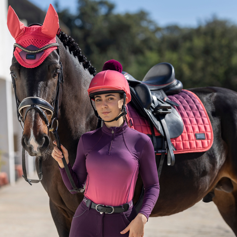 LeMieux Spectrum Satin Fly Hood - Aubergine/Papaya-3