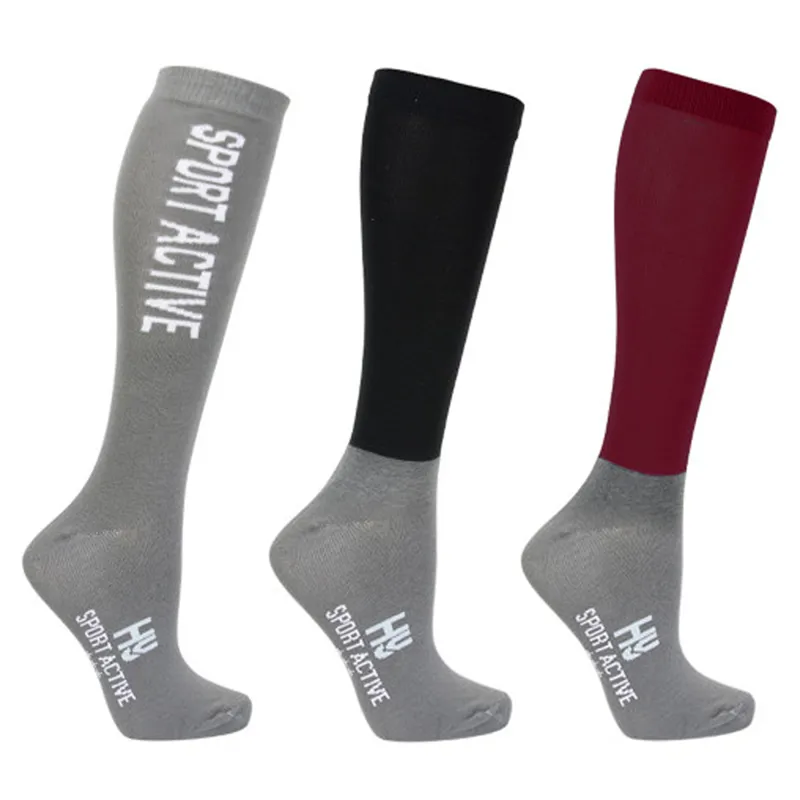 Hy Sport Active Riding Socks - Pack of 3 - Vivid Merlot/Pencil Point Grey/Black