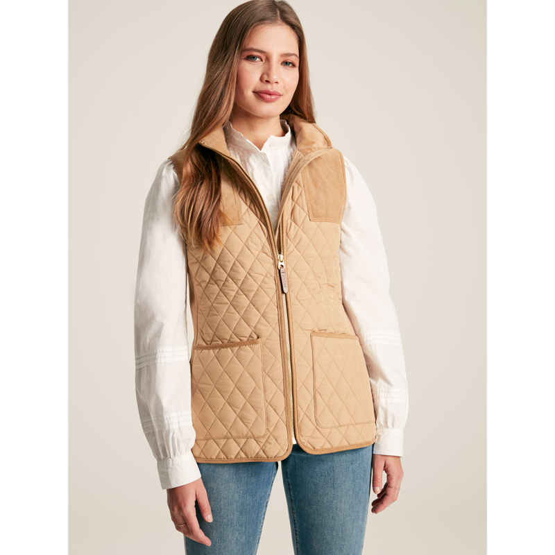 Joules Stately Ladies Showerproof Diamond Quilted Gilet - Beige-1