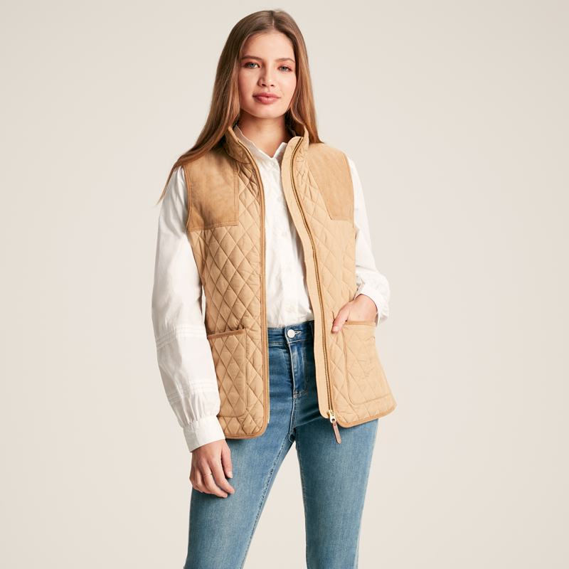 Joules Stately Ladies Showerproof Diamond Quilted Gilet - Beige-3