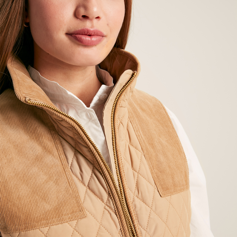 Joules Stately Ladies Showerproof Diamond Quilted Gilet - Beige-5