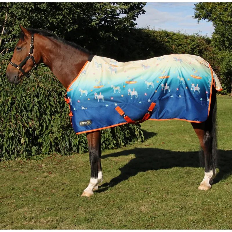 Hy StormX Original Seaside Donkey 50g Turnout Rug - Sea Blue/Sunset Orange