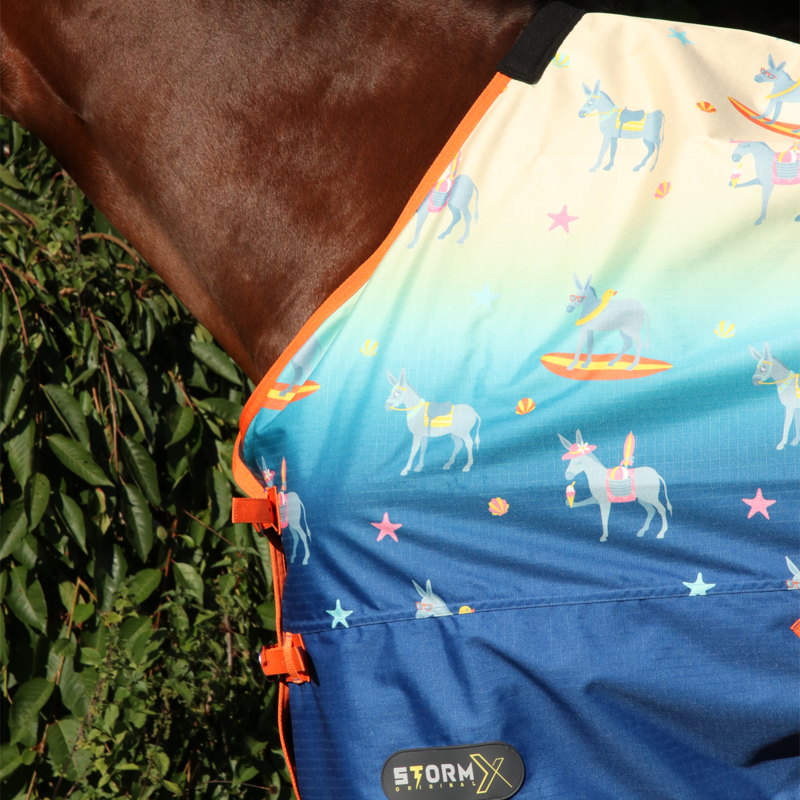 Hy StormX Original Seaside Donkey 50g Turnout Rug - Sea Blue/Sunset Orange-2