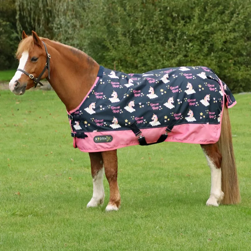 Hy StormX Original Unicorn Magic 0g Turnout Rug - Navy/Pink