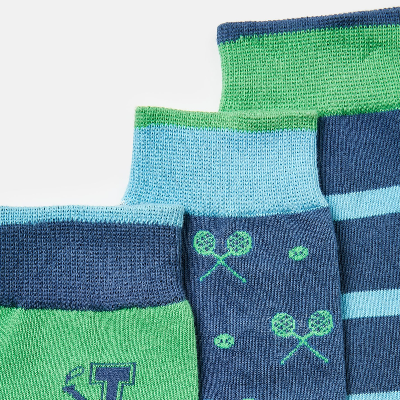 Joules Men's Striking 3 Pack Socks - Blue Green Stripe-2