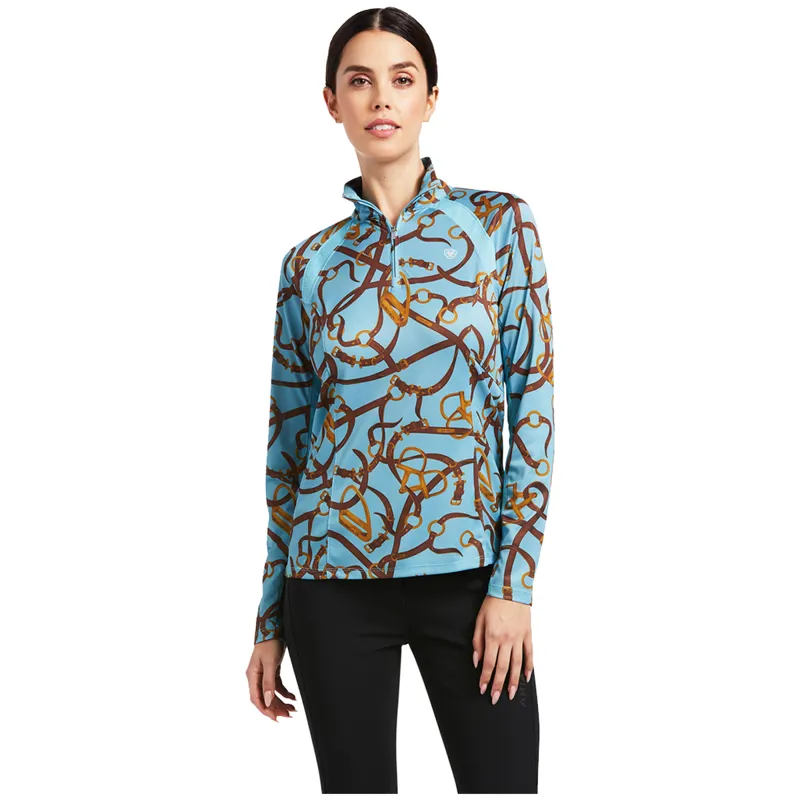 Ariat Womens Sunstopper 2.0 Base Layer - Milky Blue Bridle Print