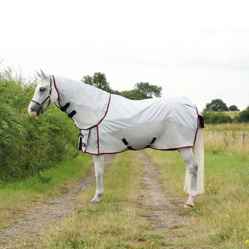 Hy DefenceX System Airflow Detachable Fly Rug - Silver/Navy/Red