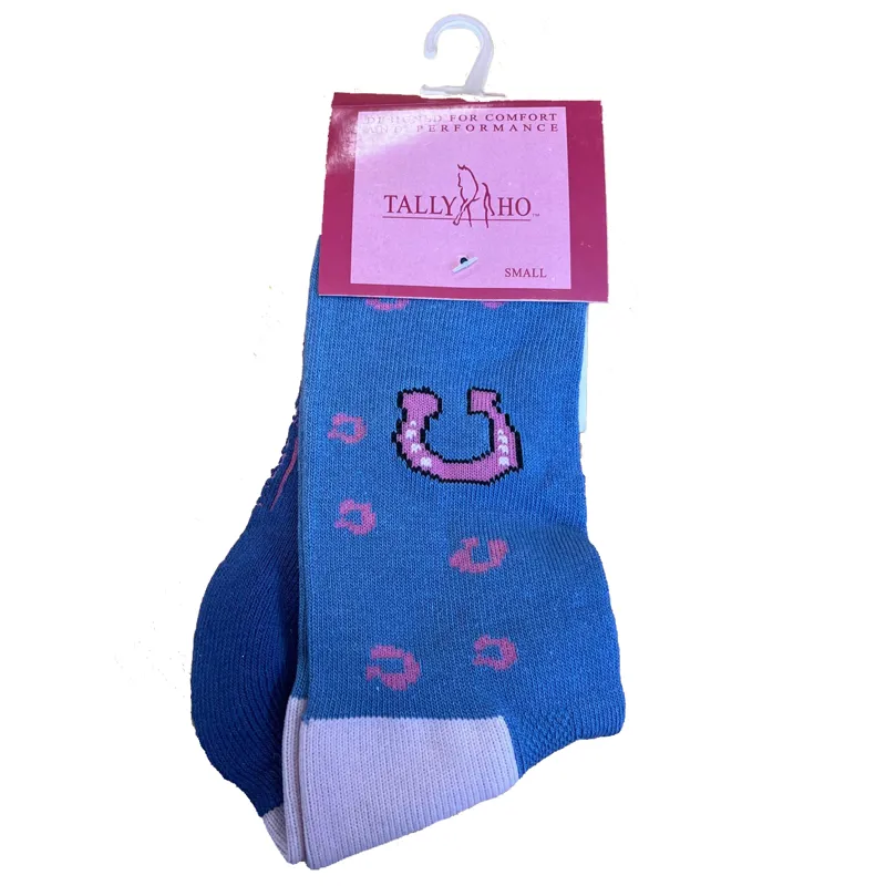Horseware Tally Ho Kids Long Riding Socks - Blue Lucky