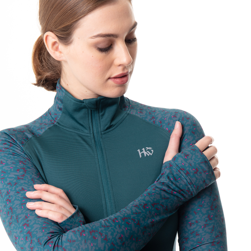 Horseware Thea Tech Quarter Zip Fleece - Galactic Teal/Dynamite Print-3