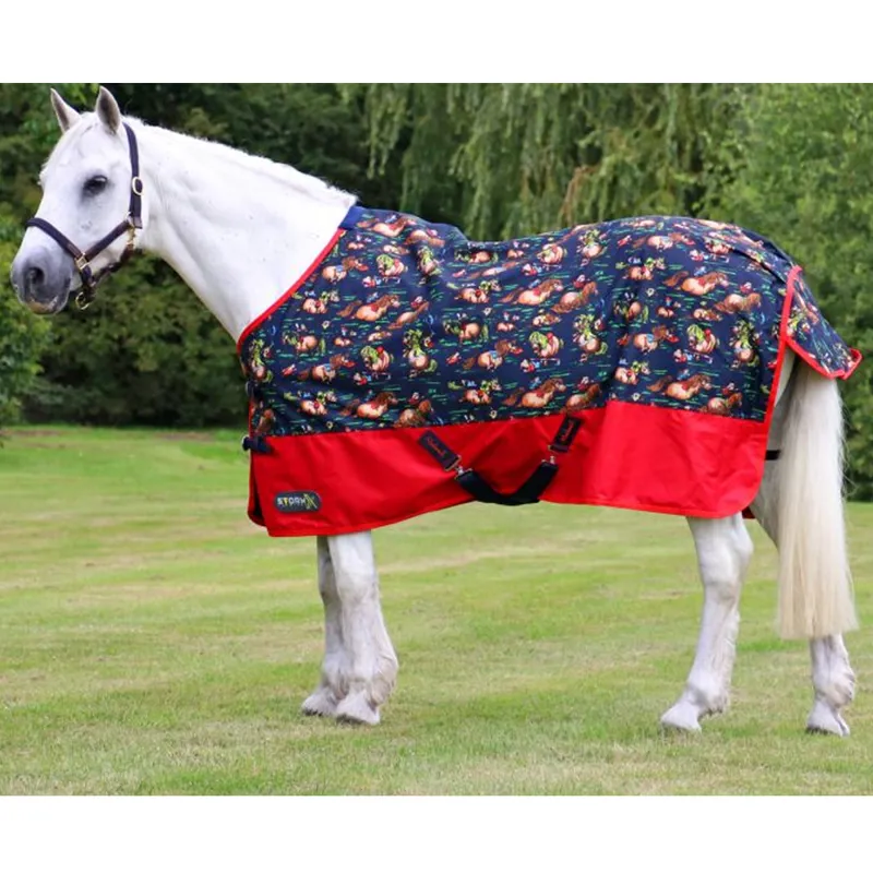 Hy StormX Original 0 Turnout Rug . Thelwell Collection - Navy/Red