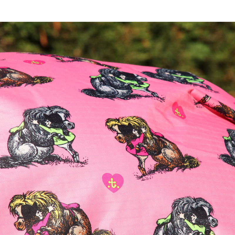 Hy StormX Original 0g Turnout Rug - Thelwell Collection Hugs - Pink/Lime/Hot Pink-3