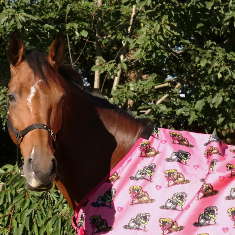 Hy StormX Original 0g Turnout Rug - Thelwell Collection Hugs - Pink/Lime/Hot Pink-2