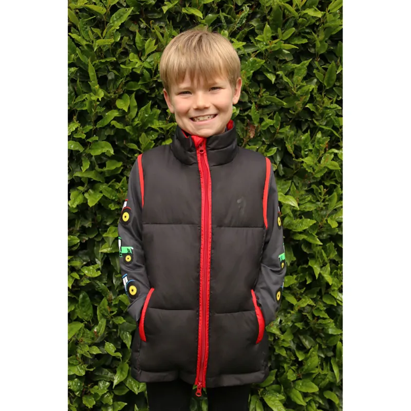 Tractor Collection Padded Gilet By Little Knight - Grey/Red