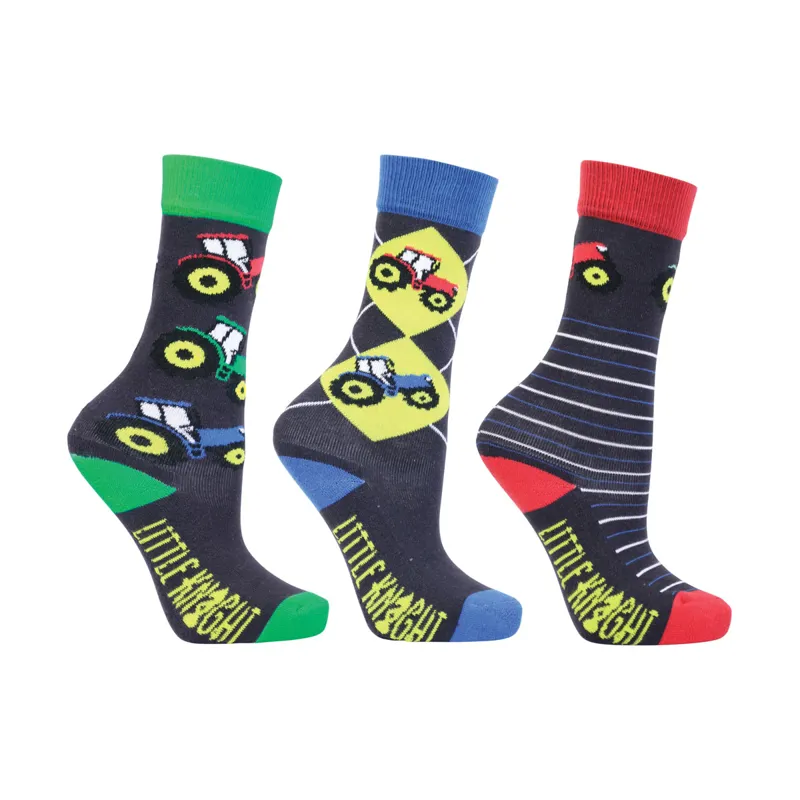 Tractor Collection Socks by Little Knight Pack of 3 - Charcoal Grey/Red - Child 8-12