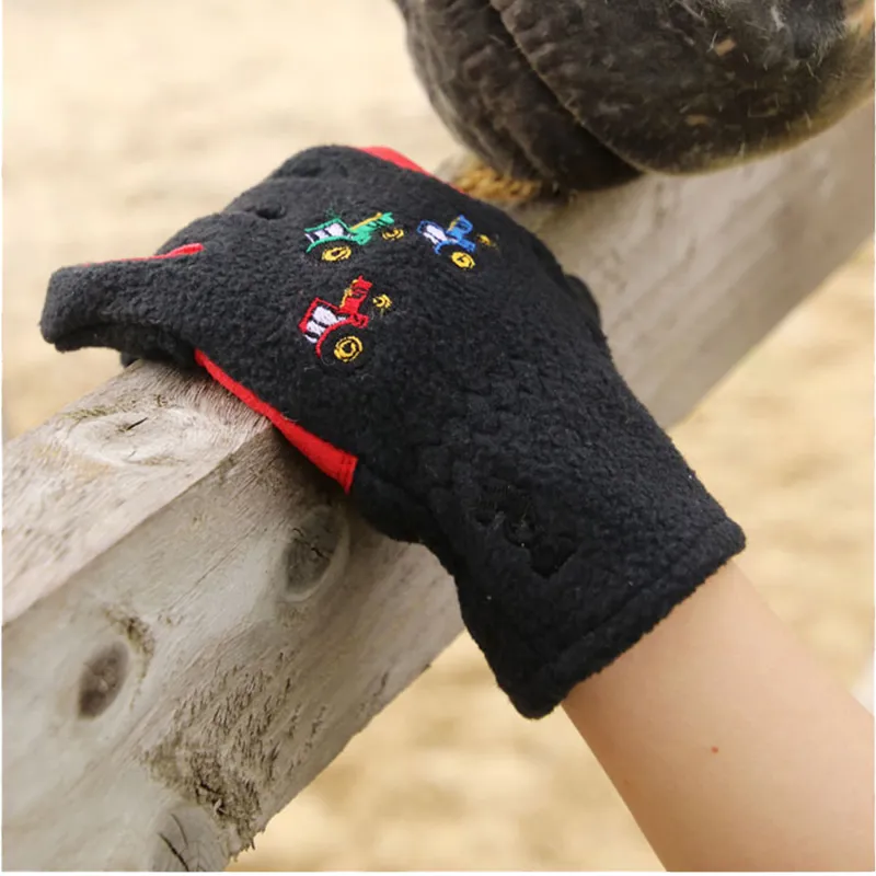 Tractor Collection Fleece Gloves By Little Knight - Grey/Red