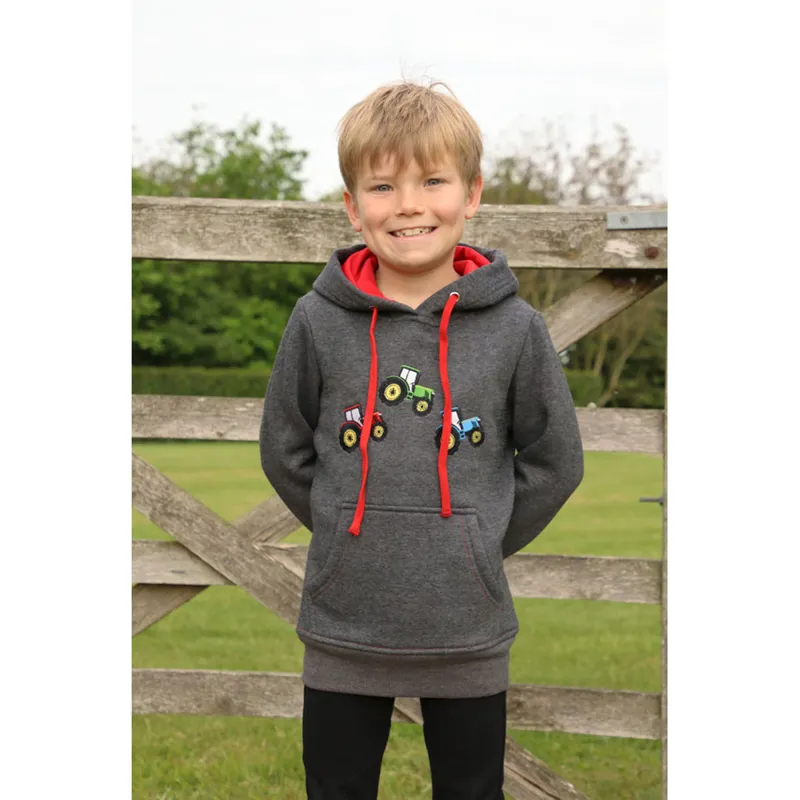 Tractor Collection Hoodie By Little Knight - Charcoal Grey/Red