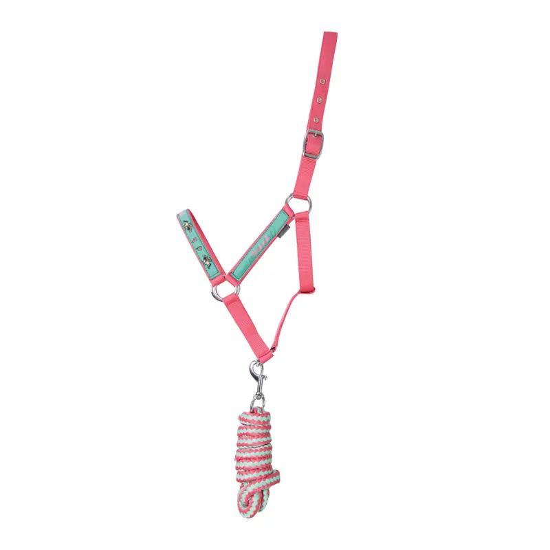 Hy Equestrian Thelwell Collection Trophy Headcollar And Leadrope - Mint/Pink