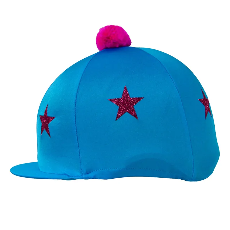 Hy Equestrian Pom Pom Hat Cover With Glitter Star Pattern - Turquoise