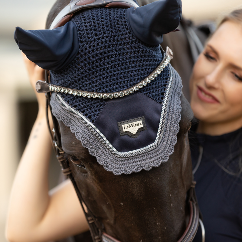 LeMieux Loire Satin Fly Hood - Twilight Navy-2