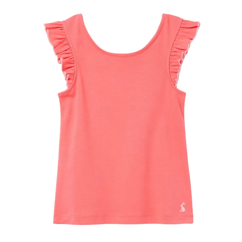 Joules Girls' Butterfly Frill Solid Vest - Coral Pink