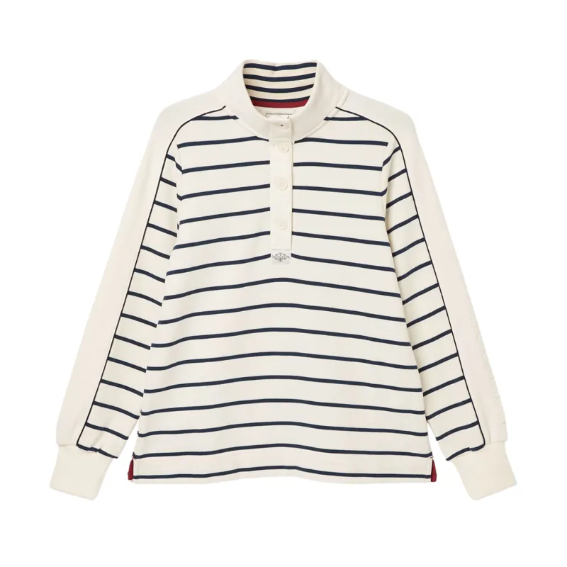 Joules Ladies Southwold Button Down Sweatshirt - Navy Cream Stripe