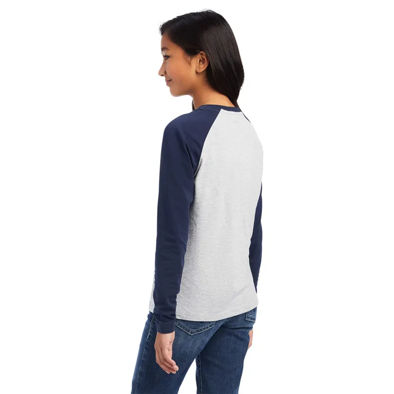 Ariat Youth Varsity Long Sleeve T-Shirt - Navy/Heather Grey-1