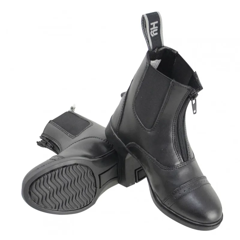 Hy Equestrian Child's York Synthetic Combi Leather Zip Jodhpur Boots - Black