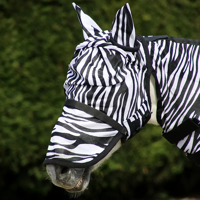 Hy Equestrian Zebra Fly Mask with Ears and Detachable Nose - Black/White